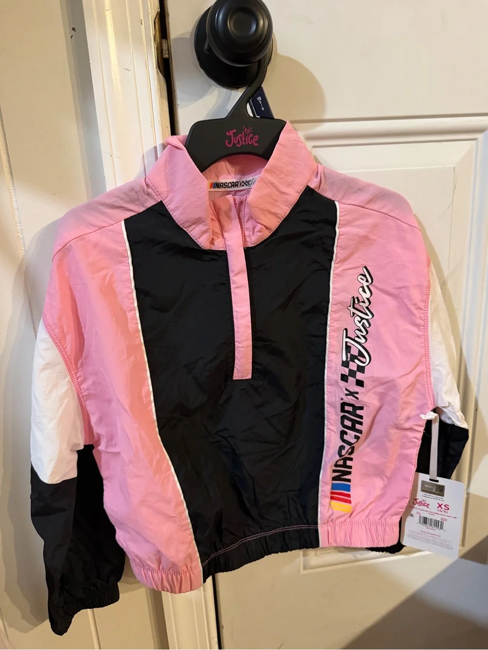 Justice Pink & Black NASCAR Cropped Windbreaker Jacket